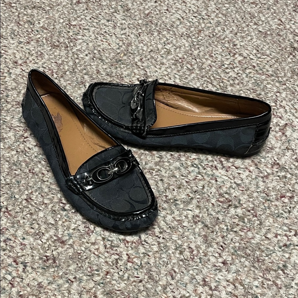Coach black logo covered Women's metal cc toe accent Loafers